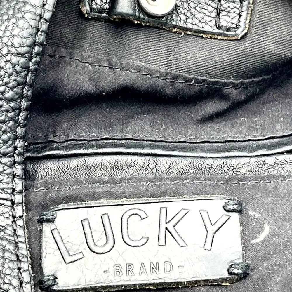 LUCKY BRAND black leather shoulder bag hobo snap closure interior pocket